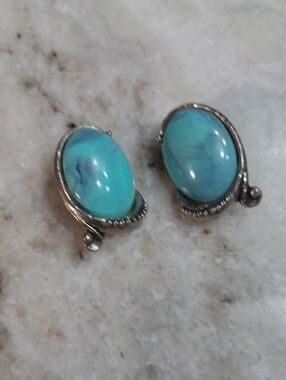 Vintage Turquoise Like Oval  Clip-On Earrings